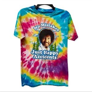 Bob Ross No Mistakes just happy accidents tie dye T-shirt Size Small